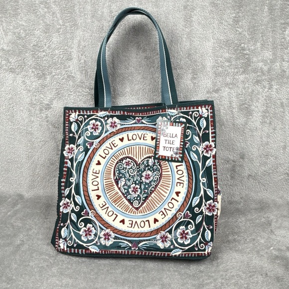 Brighton Handbags - Brighton Canvas Bag 14"x15" Love Is All You Need Bella Tile Tote Floral NWT